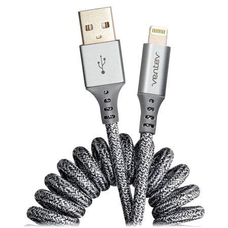 VENTEV Chargesync Helix Coiled USB A to Apple Lightning Cable, Heather Gray COILCABTGVNV